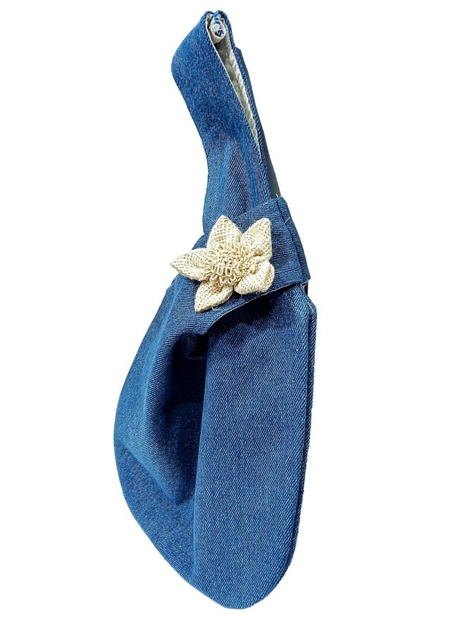 athizay Handbags for Women Japanese knotted style Handcrafted White Jute Flower Made By Indian artisans potli bags available in Denim and Jute (Blue,White) - Image 5